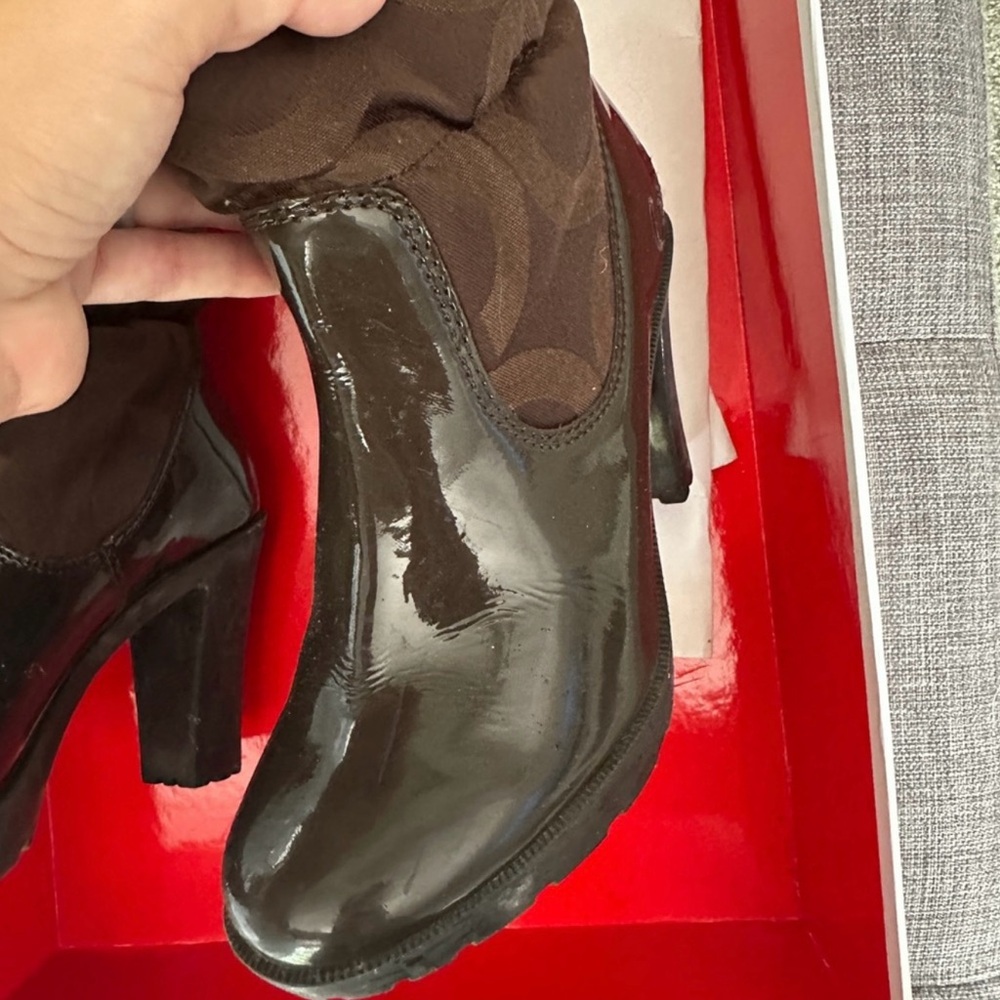 Coach Brown Patterned Heeled Boots - Picture 7 of 8